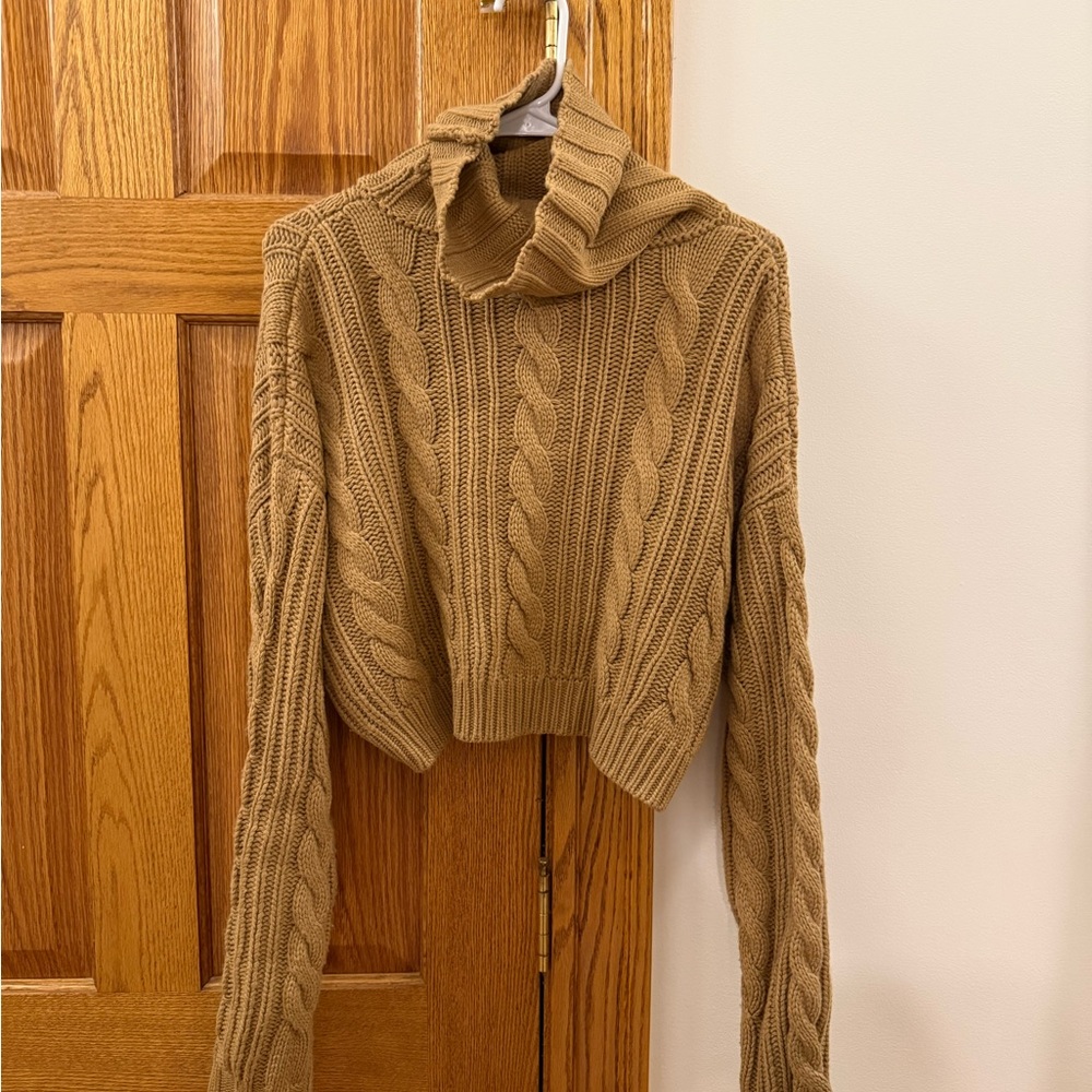 HYFVE Tan Cable Knit Turtleneck Sweater